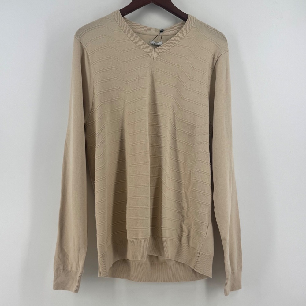Adidas Performance V-Neck Sweater‎ Ecru Beige Chevron Texture Mens Medium NEW